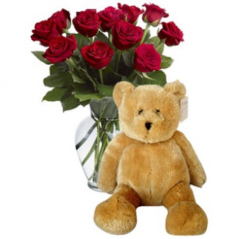 11 red roses 60 cm and a teddy bear