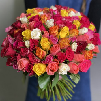 101 разноцветная роза 40 см