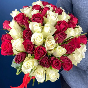 51 красная и белая роза 40 см
