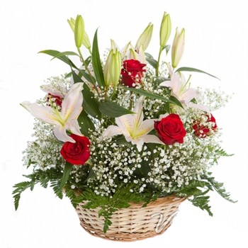 Basket of lilies and roses
