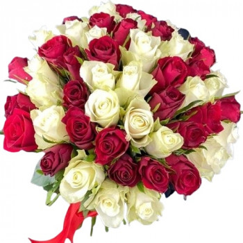 51 красная и белая роза 40 см