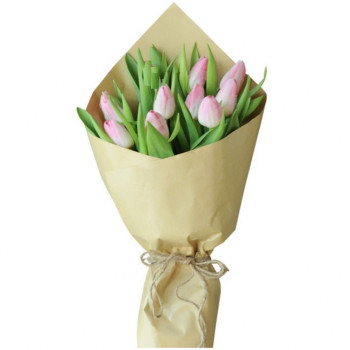Bouquet of Elegance: 9 Pink Tulips with Delivery in Liepaja