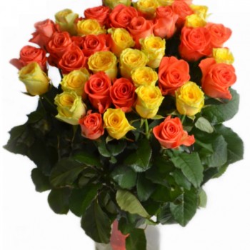 Оранжевые и желтые розы 50 см. Изменяемое количество розы в букете