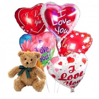 Bear with heart-shaped balloons 5 pcs