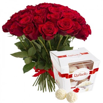 35 red roses 40 cm and Raffaello