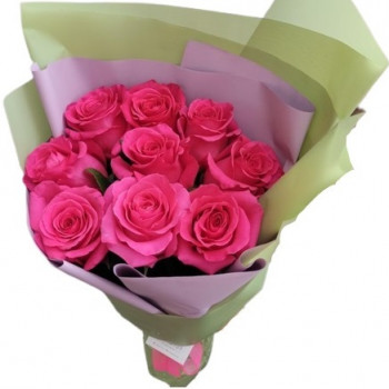 9 rozā rozes 40 cm iepakojumā