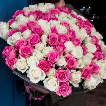 101 розовая и белая роза 50 см