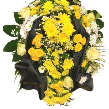 Funeral wreath with ribbon