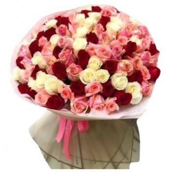 101 white, pink and red rose 60 cm