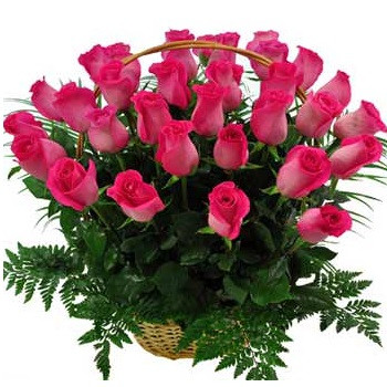 Basket of pink roses (35 pcs)