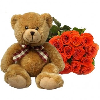 15 orange roses 50 cm and Teddy