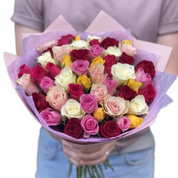 51 разноцветная роза 50 см