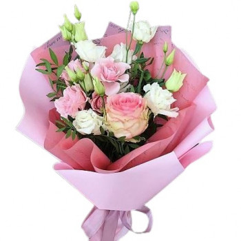 Букет Pink Inspiration - Лизиантусы и розовая роза в Лиепае